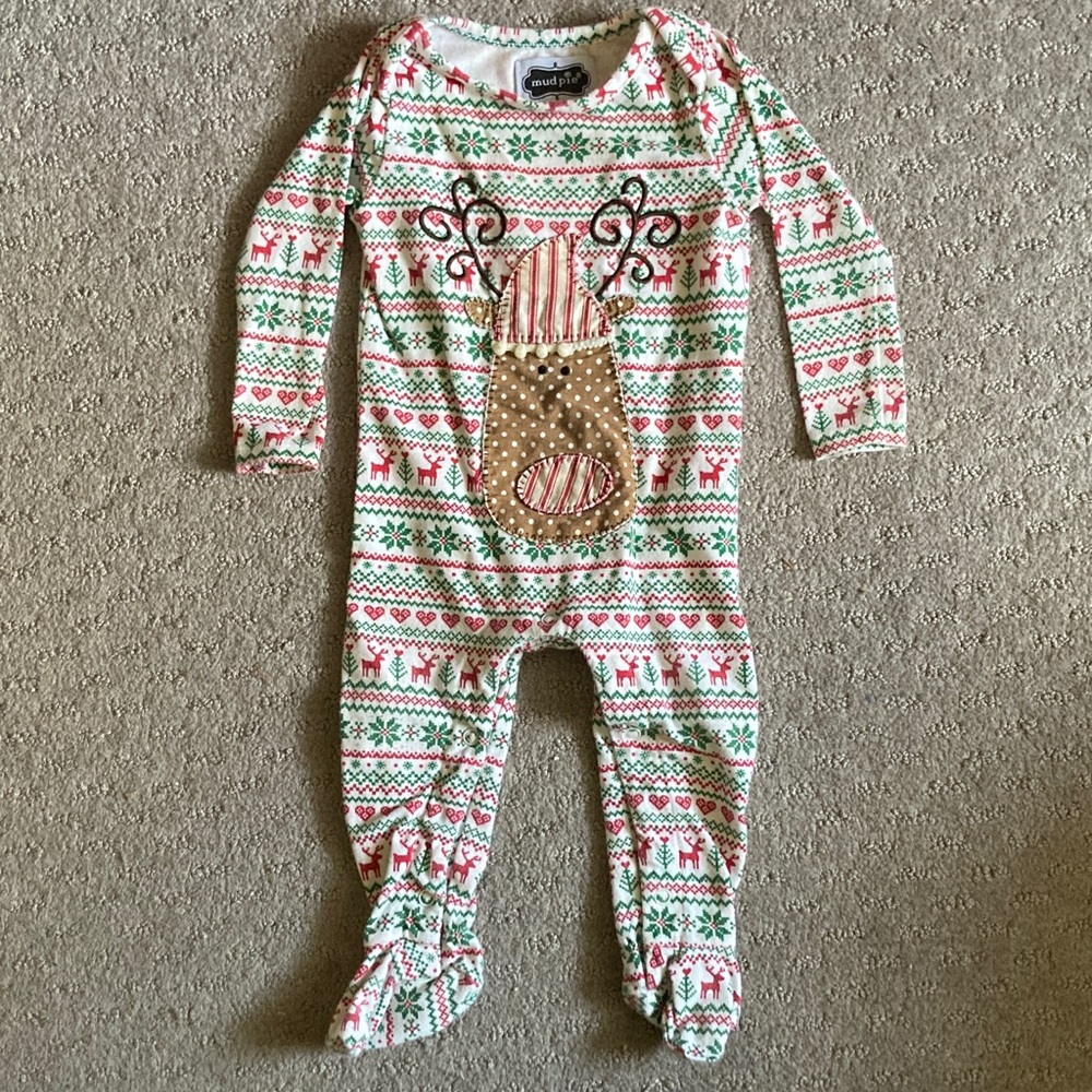 🎄 MUD PIE Rudolph reindeer fairisle footie, Sz 3-6M.